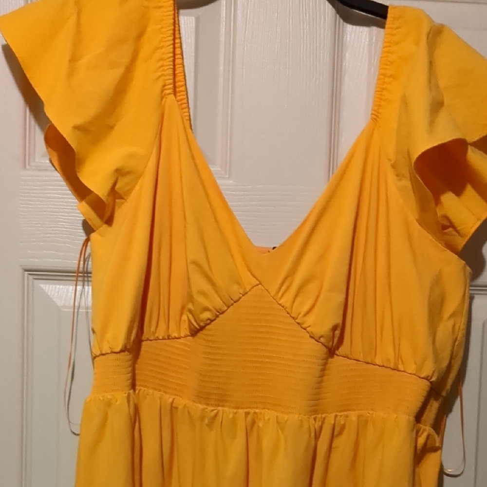 Express Yellow Ruffle Sleeve Dress